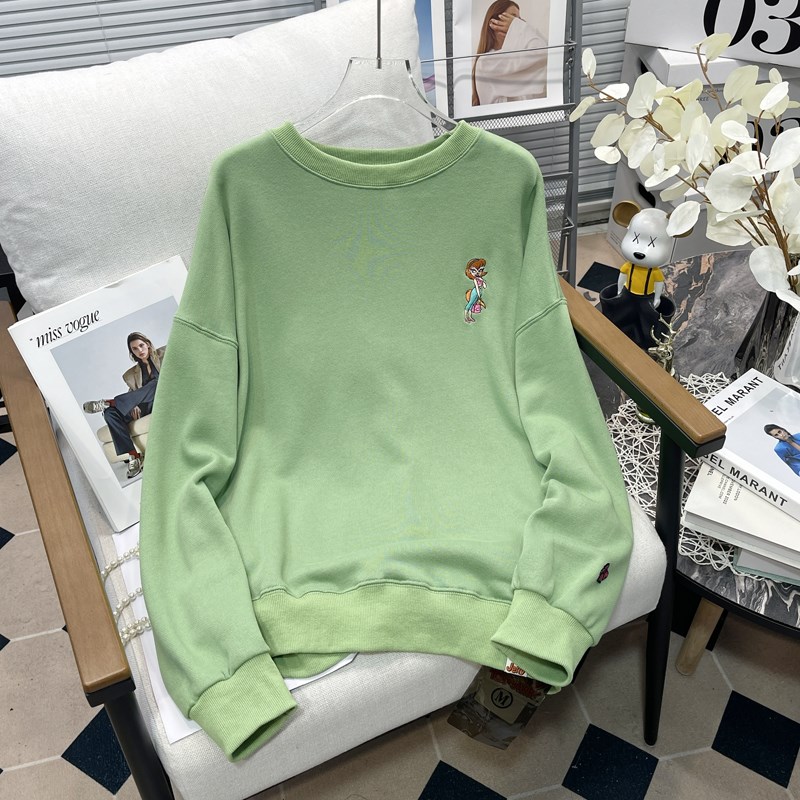 胡子叔大码女装2025春季新款刺绣宽松卫衣减龄圆领毛圈长袖百搭女