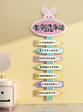 七步洗手法宝宝幼儿园洗手步骤卡通贴纸图墙贴厕所卫生间标语防水