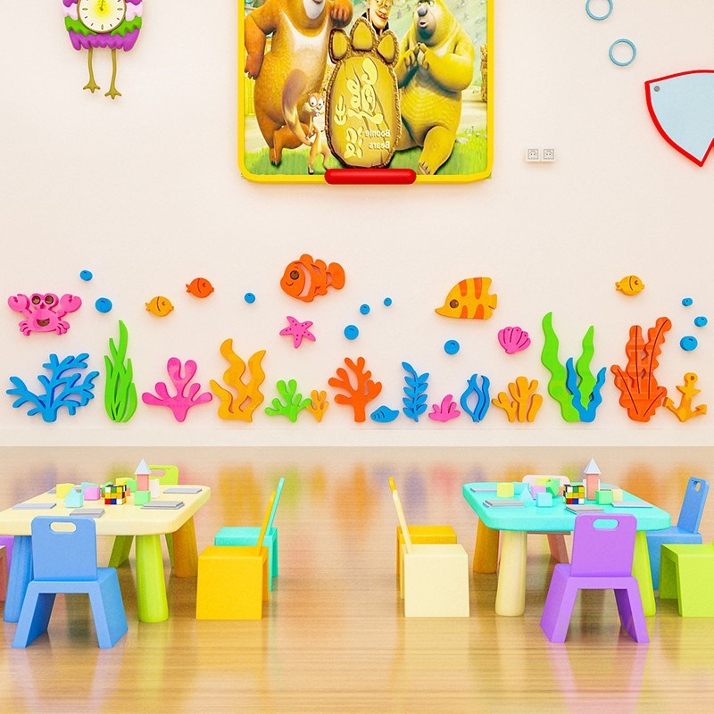卡通踢脚线3d立体墙贴画幼儿园楼梯走廊过道墙面装饰X环创海洋植图片