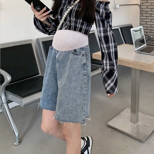 孕妇短裤女夏季薄款时尚外穿孕早期打底大码牛仔阔腿五分裤子夏装