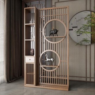 新中式实木屏风隔断柜门厅柜入户客F厅玄关柜置物架一体茶室多