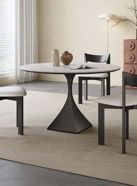 岩板圆桌小户g型极现代简约家用阳台咖啡洽谈桌11米复古圆形餐桌