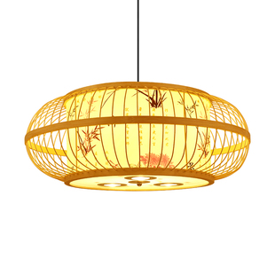 中式竹编餐厅店铺火锅店吊灯带射灯商用餐饮饭店包厢专用竹艺灯笼