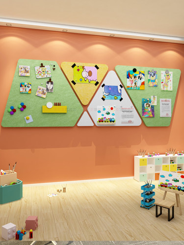 幼儿园装饰毛毡照片作成品环创题文化布置大厅形象墙