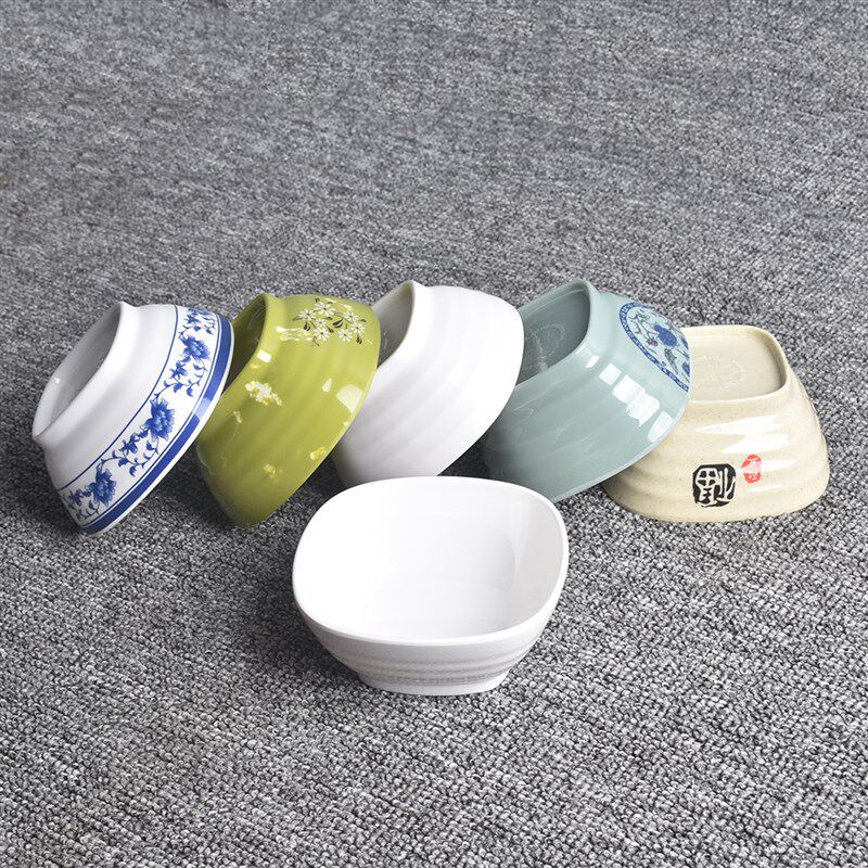 密胺甜品仿瓷正方形小碗汤碗火锅店塑料碗饭碗餐具调味碗商用