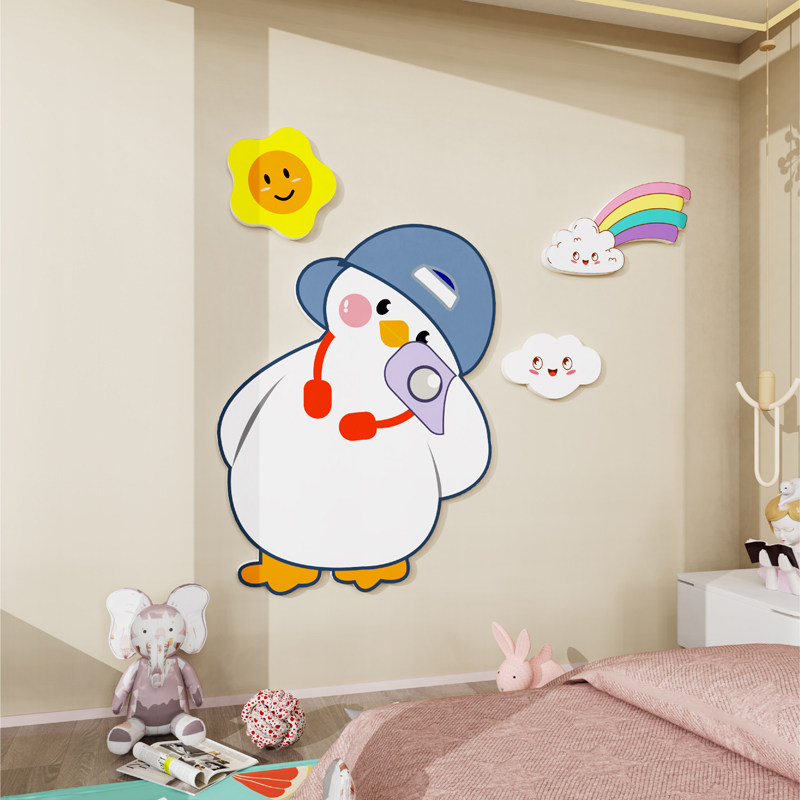 鸭子立体墙纸画儿童房间布置卧室床头装饰幼儿园环创