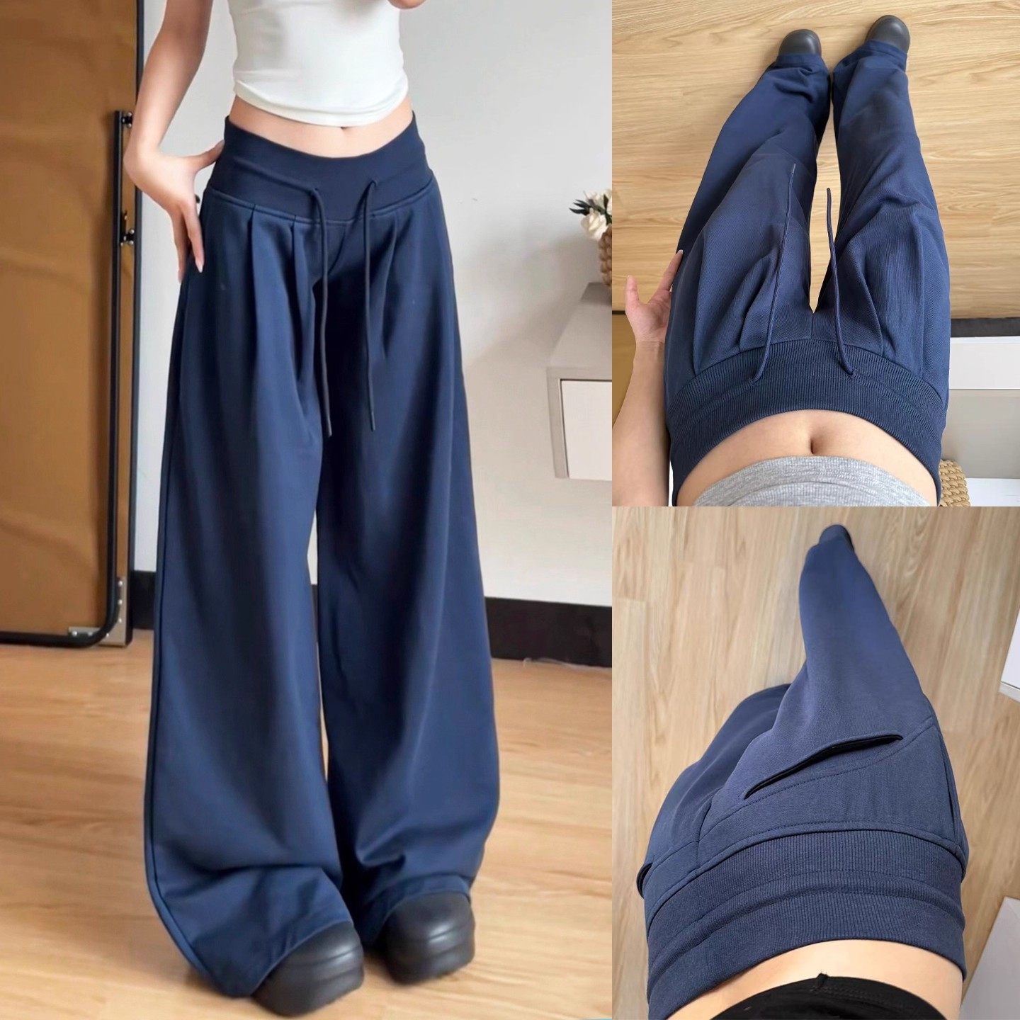 慵懒抽绳运动裤女2025年秋季新款阔腿高腰垂感宽松显瘦百搭休闲裤,女装/女士精品,休闲裤,淘宝优惠券,粉丝福利购,淘宝优惠卷