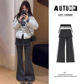 高个子羊绒拖地裤 加绒屁帘糯米微喇裤 子女秋冬假两件叠穿马蹄卫裤