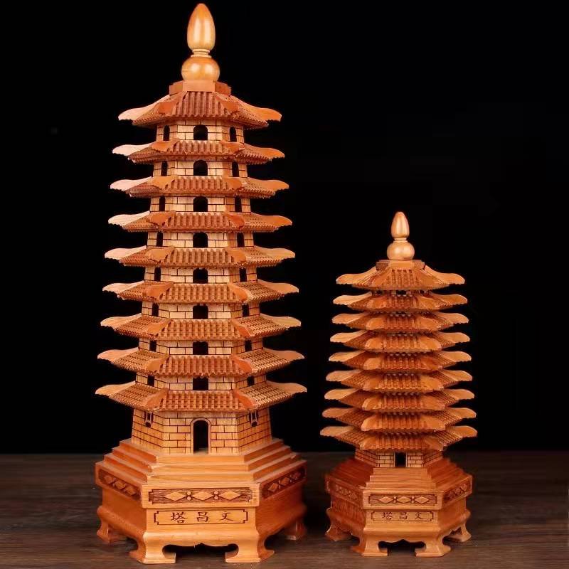 9层层六边形木质雕刻工艺品九 十三层文昌塔摆件