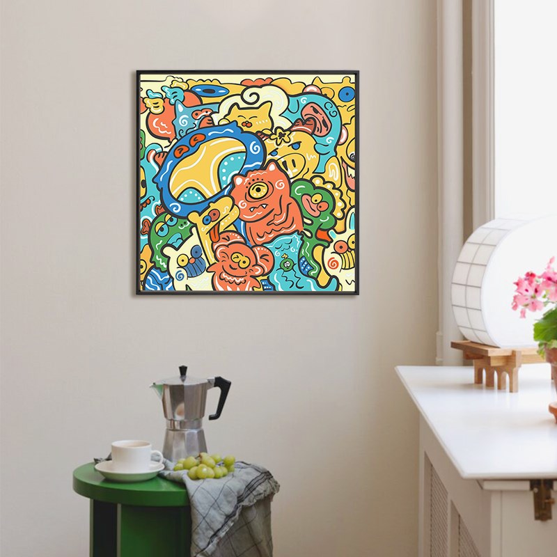 不周山下多巴胺客厅沙发背景墙装饰画儿童房卧室卡通艺术玄关挂画