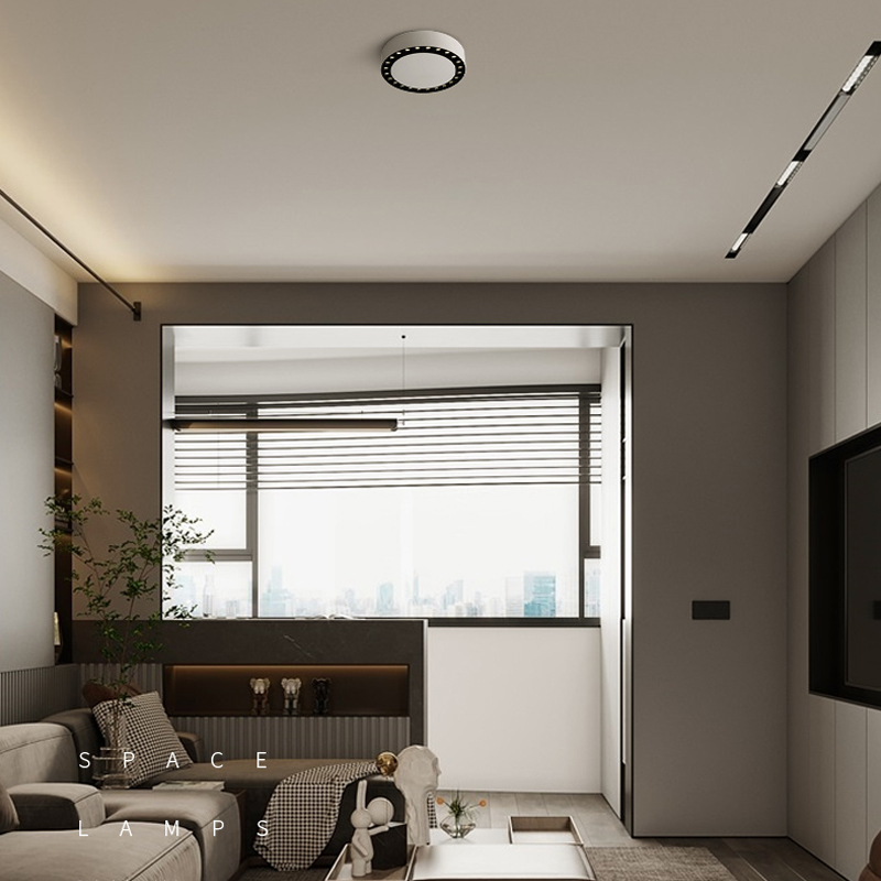 极简客厅无灯设计圆形斗胆灯格栅灯卧室吸顶式射灯led明装筒灯