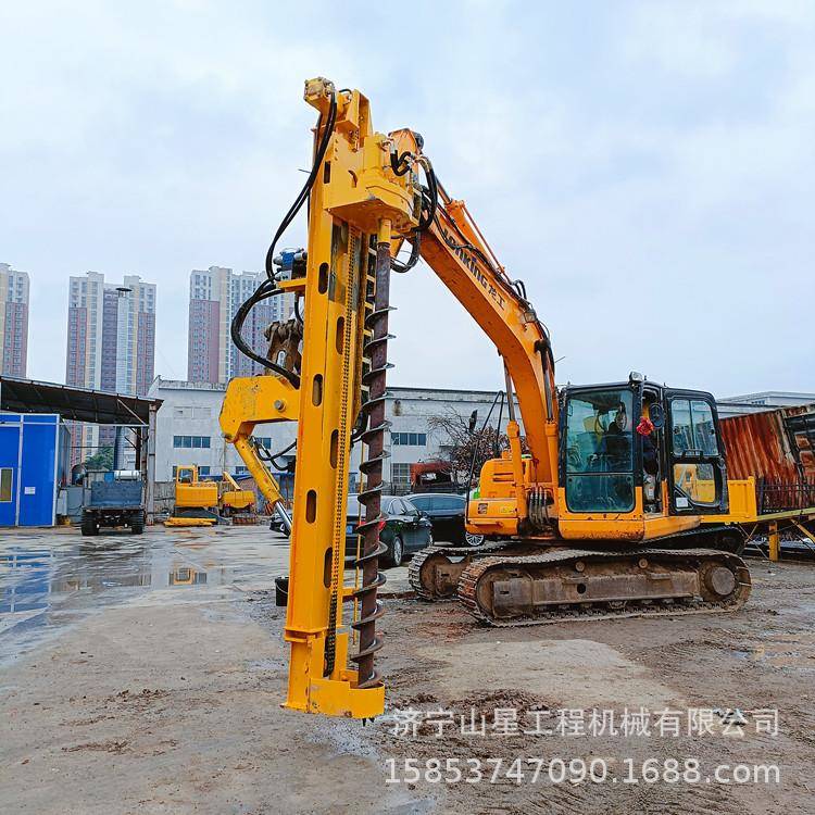 新型扣板滑架挖改钻光伏电桩米螺旋打桩机挖机油管连接引孔机
