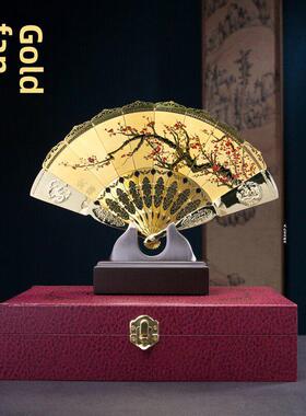 中国风礼品金属京剧脸谱特色工艺镀金扇子摆件年会礼物出国送老外