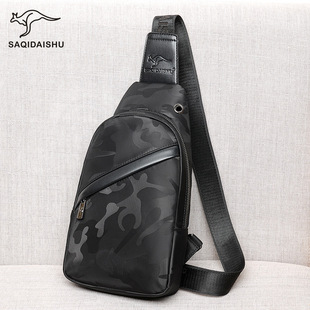 萨奇袋鼠胸包男士时尚迷彩单肩斜挎包新款小挎包小众休闲通勤包男