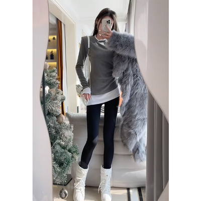 假两件磨毛内搭打底衫女2