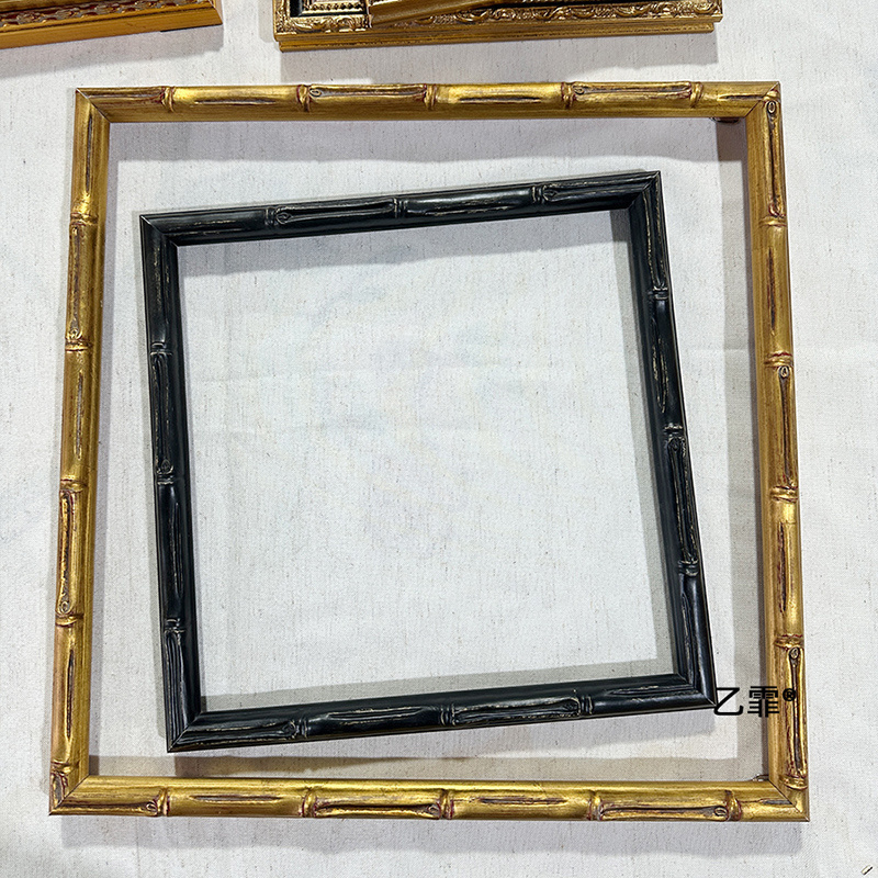 乙霏家居美式法式中古复古黑色金色2cm 小竹节油画实木装饰画画框