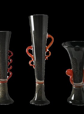 法式黑色中古琉璃高脚花瓶古典风餐边柜桌面软装高级感玻璃插花瓶