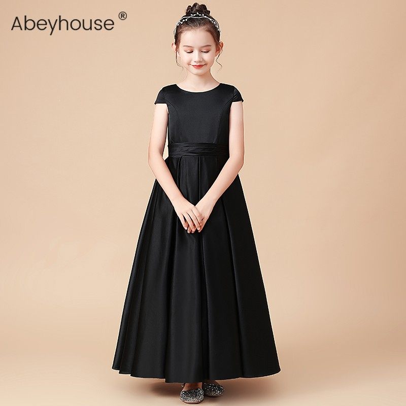 黑色女童礼服钢琴演出服中大童合唱公主裙儿童管乐团大提琴演奏服