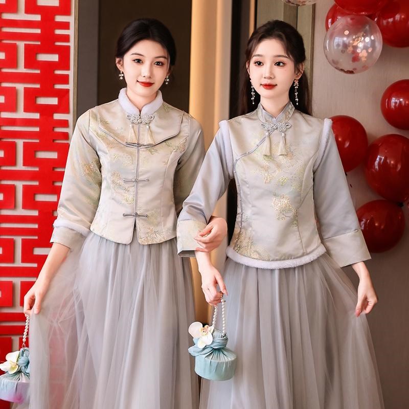 中式伴娘服女2025新款姐妹团礼服小个子高级感显瘦旗袍国风伴娘裙