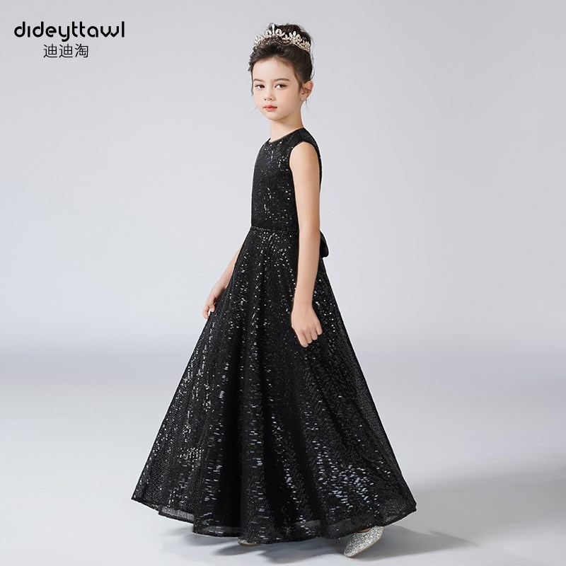 迪迪淘儿童高贵礼服黑色修身演出服女童钢琴小提琴管弦乐演奏礼服