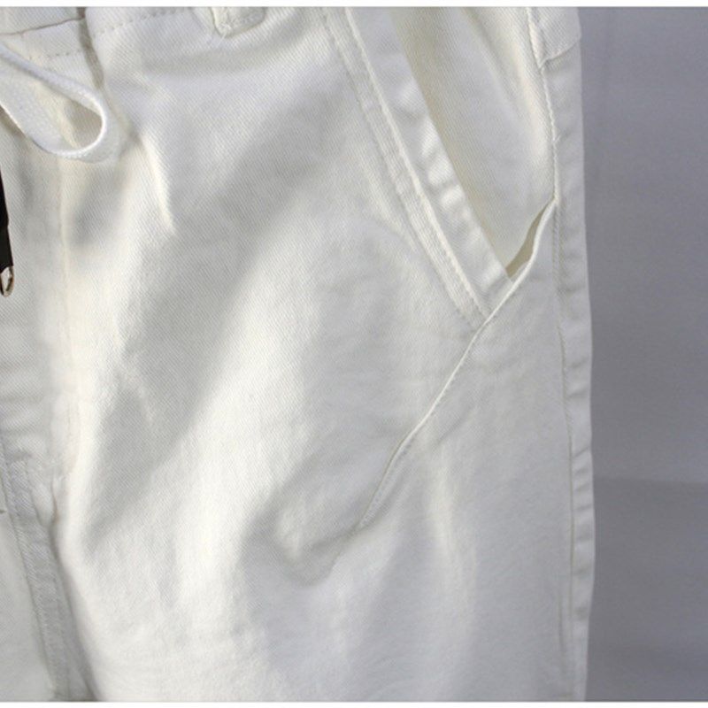 男哈伦牛仔裤小脚松紧腰大码宽松2022夏季新款抽绳白色九分裤弹力,男装,牛仔裤,淘宝优惠券,粉丝福利购,淘宝优惠卷