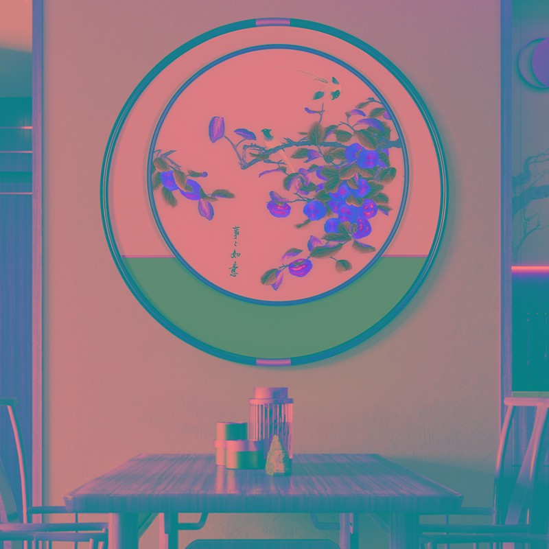 新中式圆形刺绣装饰画餐厅背景壁画进门入户玄关走廊客厅过道挂画图片