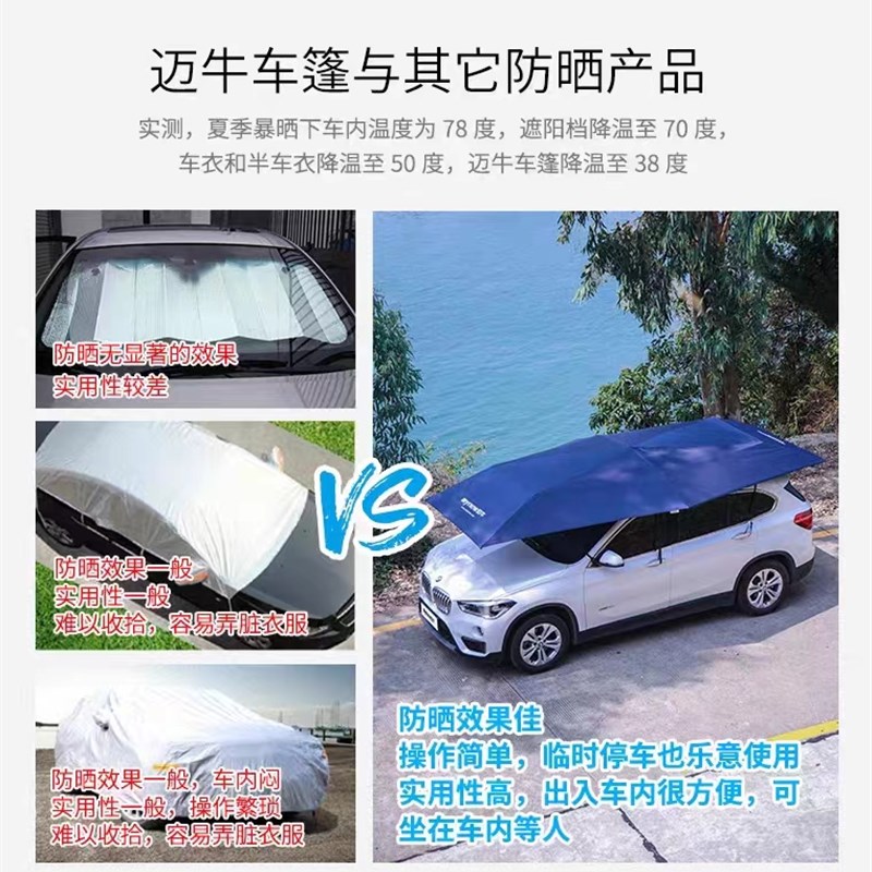 迈牛汽车遮阳伞全自动遥控车棚篷车顶专用折叠夏季防晒通用太阳伞