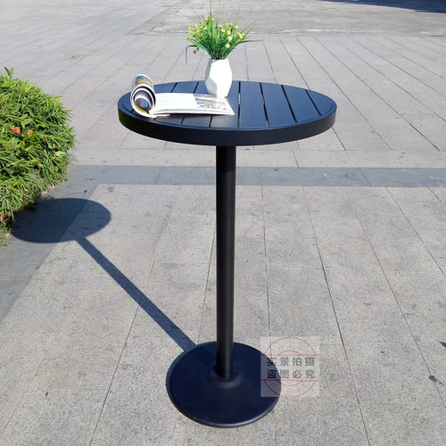 室外露天小吧台防腐塑木独脚桌可收纳折叠酒吧高脚桌户外圆形木桌
