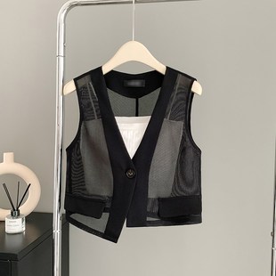 夏季短款网纱马甲女款薄款外穿夏天新款轻薄马夹洋气时髦无袖背心