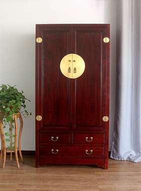 白蜡木衣柜中式两门衣橱卧室新中式家具白蜡木家具实木对开门衣柜