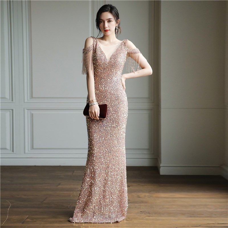 高端晚礼服裙女名媛仙气高贵宴会气质鱼尾流苏连衣裙轻奢小众端庄,女装/女士精品,礼服/晚装,淘宝优惠券,粉丝福利购,淘宝优惠卷