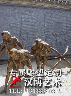 仿铜拉纤人物铜雕纤夫雕塑铸铜拉船工人雕像玻璃钢人物塑像定制做