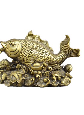 铜鱼摆件纯铜年年有余莲花铜鲤鱼元宝鱼吐珠戏珠招财聚财家居门厅