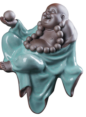 陶瓷禅意大号哥窑官窑禅意人物摆件流水器装饰品花宠茶宠送礼佳品