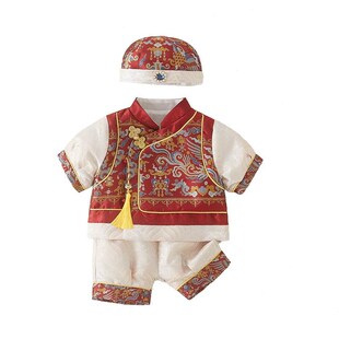 新中式男宝春秋新款周岁礼服喜庆生日宴百天抓周服儿童唐装冠衣