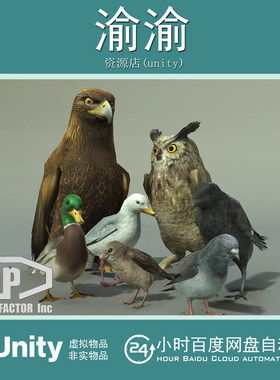 Unity BIRDS PACK 2.11 鸽子乌鸦鸭子金色鹰大角鸮海鸥麻雀鸟类