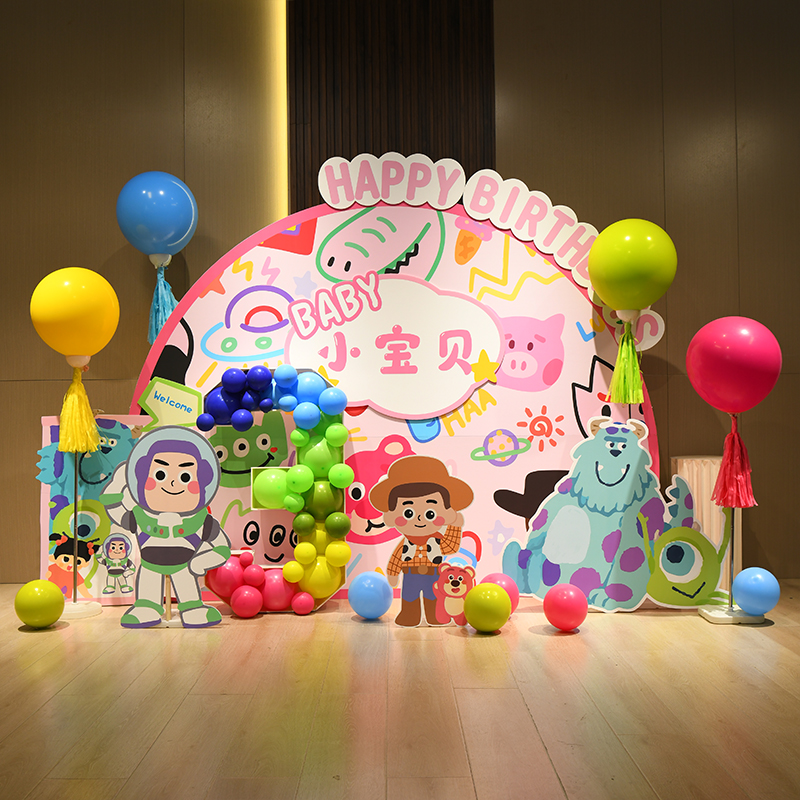 玩具总动员主题宝宝周岁生日布置背景墙定制KT板周岁宴装饰布置