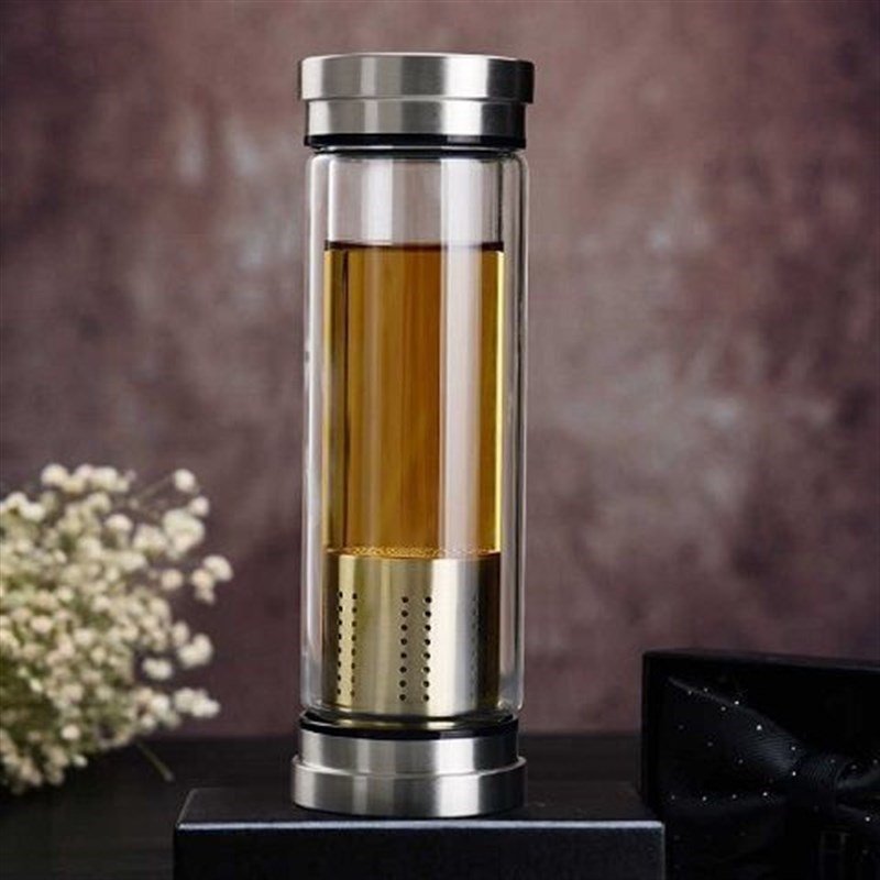 底部放茶叶的杯子男o女水杯玻璃杯双层双头带盖茶水分离过滤泡茶