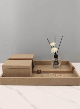 现代简约高端几何木皮相框收纳盒装饰饰品客厅卧室家居配件