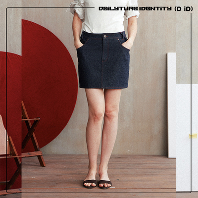 DID DENIM：Calla复古红色撞色水洗棉牛仔半裙26新品