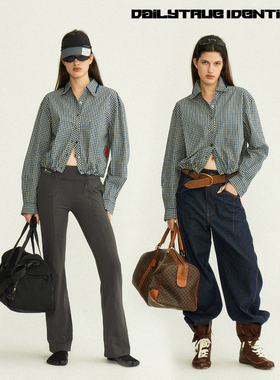 DID DAILY:Julia 棉蚕丝混纺包边拼接领下摆抽绳复古格纹衬衫