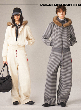DID DAILY: Delphine复古环保毛领拉绒保暖绒复古卫衣卫裤套装