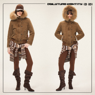 DID Maren重工酵素水洗做旧貉子毛领大颗粒绒棉服外套 DAILY