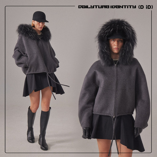 DID DAILY:Ayla 貉子毛领休闲连帽双面呢外套25冬新品