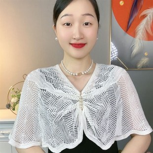 带胸针 空调针织镂空披肩外搭可穿时尚 春夏季 护颈显瘦 袖 套薄款