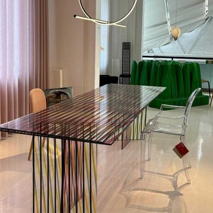 极简客厅设计师高定款 意大利玻璃餐桌家用长方形吃饭桌意式 会议桌