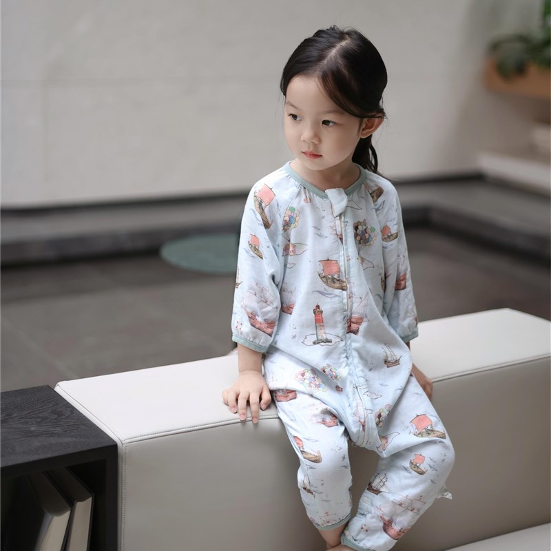 新款婴幼儿短袖夏季薄款睡袋竹纤维宝宝一体式分腿女童男童睡衣