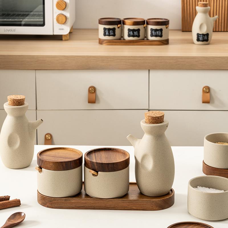 复古陶瓷调料罐组合套装厨房酱油壶调味瓶罐家用盐罐日式佐料盒