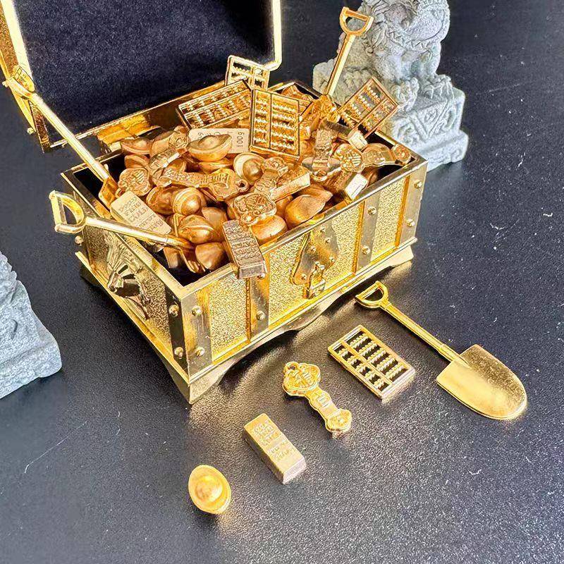 混搭宝箱迷你金砖小金条元宝金铲子算盘金属摆件招财实心桌面摆件
