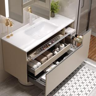 陶瓷一体盆日式浴室柜组合卫生间收纳侧拉篮洗漱台盆柜高背盆定制